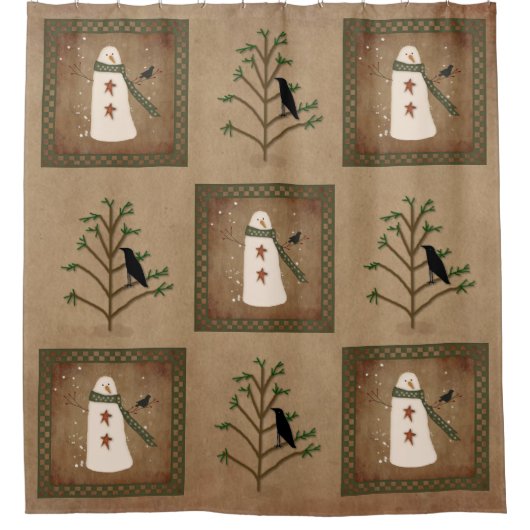 Schneemann mit Crow-Duschvorhang Duschvorhang (Vorderseite)