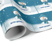 Schneemann mit dem Zeichen "HAPPY HOLIDAYS" Geschenkpapier (Rolleneckpunkt)