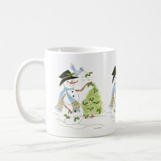 Schneemann mit einem Blaumeise Kaffeetasse (Links)