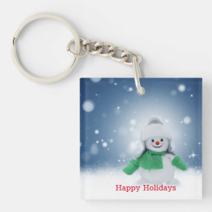 Schneemann mit einem grünen Schal Schlüsselanhänger