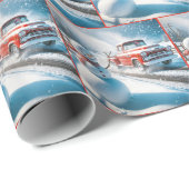 Schneemann mit einem roten Retro-LKW Geschenkpapier (Rolleneckpunkt)