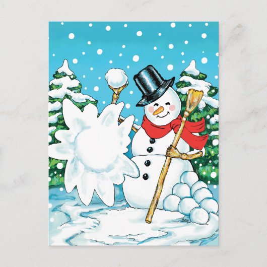 Schneemann Mit einem Snowball Winter Spaß Platsch! Postkarte (Vorderseite)