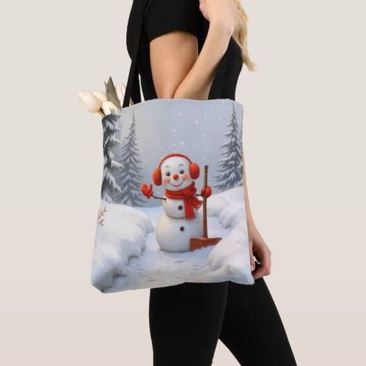 Schneemann mit einer roten Schaufel Tasche (Von Nahem)