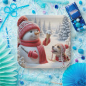 Schneemann mit Eiscreme und Hund Pappteller (Party)