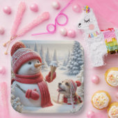 Schneemann mit Eiscreme und Hund Pappteller (Party)