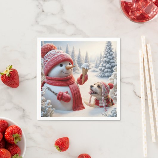 Schneemann mit Eiscreme und Hund Serviette (Beispiel)