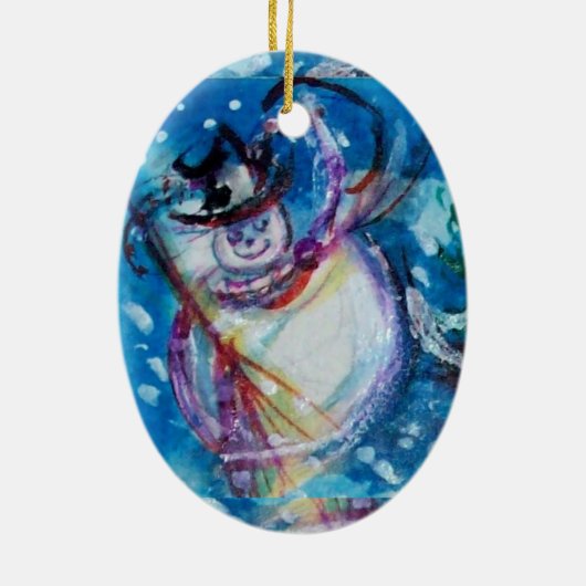 SCHNEEMANN MIT EULE KERAMIKORNAMENT (Hinten)