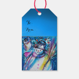 SCHNEEMANN MIT EULE ,WEIßNACHTS NACHT Blau Geschenkanhänger