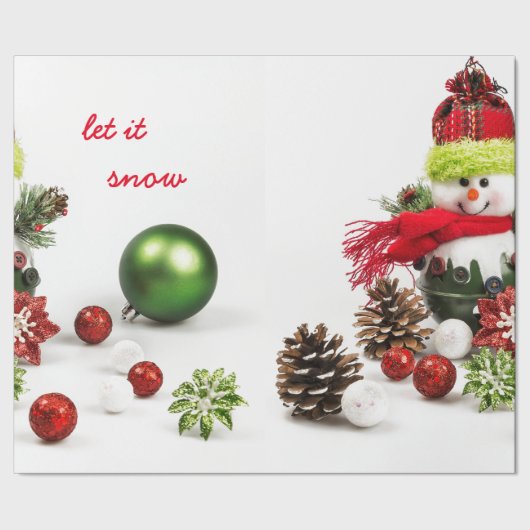 Schneemann mit Flitter und Kiefernkegel-Packpapier Geschenkpapier (Saum)