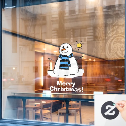Schneemann mit Frohe Weihnachten Fensteraufkleber (Café-Fenster)