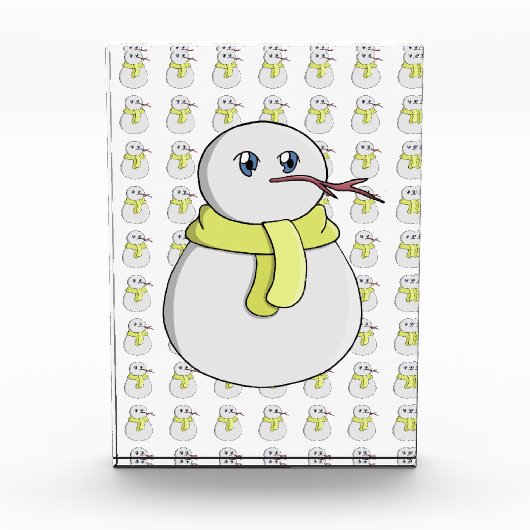 Schneemann mit gelbem Schal Fotoblock (Vorderseite)