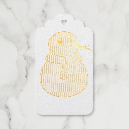 Schneemann mit gelbem Schal Geschenkanhänger (Vorderseite)