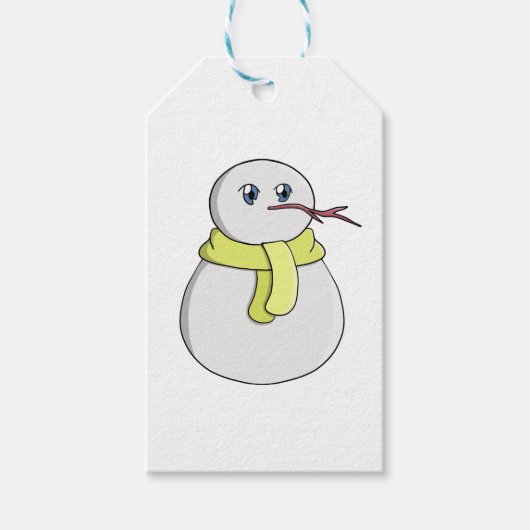 Schneemann mit gelbem Schal Geschenkanhänger (Vorderseite)