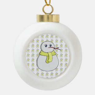 Schneemann mit gelbem Schal Keramik Kugel-Ornament
