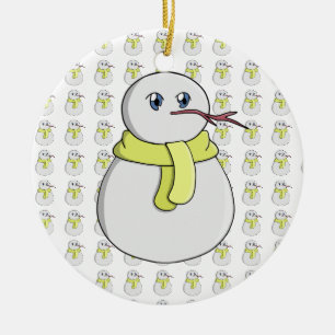 Schneemann mit gelbem Schal Keramik Ornament