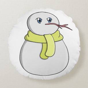 Schneemann mit gelbem Schal Rundes Kissen
