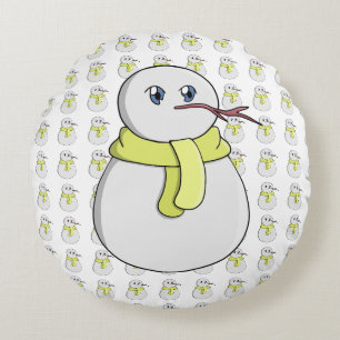 Schneemann mit gelbem Schal Rundes Kissen