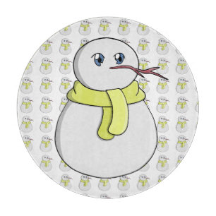 Schneemann mit gelbem Schal Schneidebrett