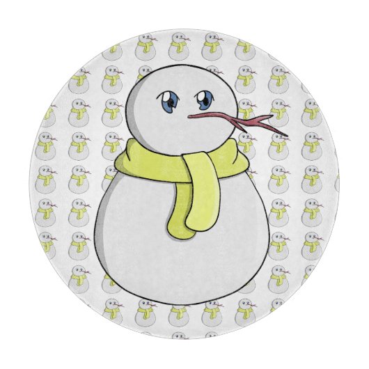 Schneemann mit gelbem Schal Schneidebrett (Vorderseite)