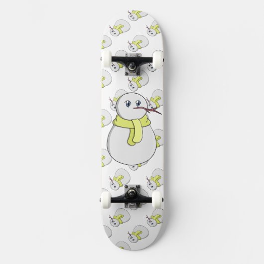 Schneemann mit gelbem Schal Skateboard (Vorderseite)