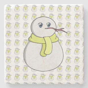 Schneemann mit gelbem Schal Steinuntersetzer