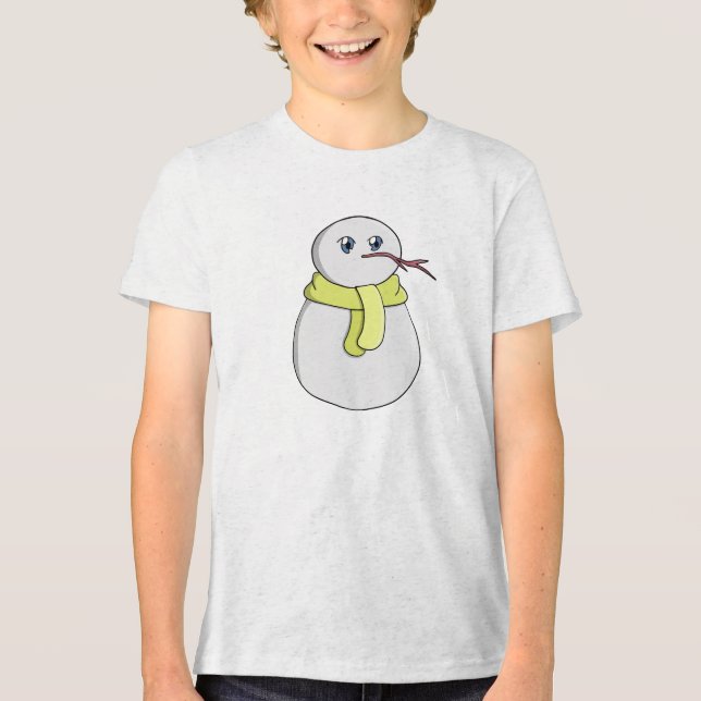 Schneemann mit gelbem Schal Tri-Blend Shirt (Vorderseite)
