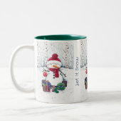 Schneemann mit Geschenken in Aquarellkaffee Tasse (Links)