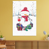 Schneemann mit Geschenken in Aquarellkanälen Print Leinwanddruck (Insitu (Wohnzimmer))