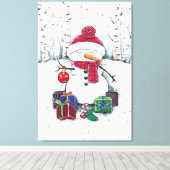 Schneemann mit Geschenken in Aquarellkanälen Print Leinwanddruck (Insitu (Holzboden))