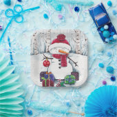 Schneemann mit Geschenken in Aquarellpapier Pappteller (Party)