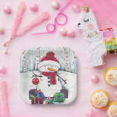 Schneemann mit Geschenken in Aquarellpapier Pappteller (Party)