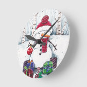 Schneemann mit Geschenken in der Aquarellmauer Runde Wanduhr (Winkel)