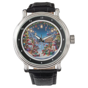 Schneemann mit Geschenken Winterdorf  Armbanduhr