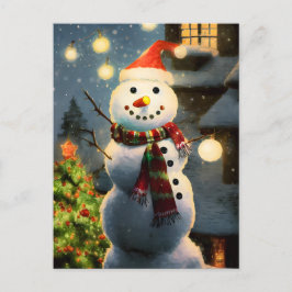 Schneemann mit Geschenkkarte Postkarte