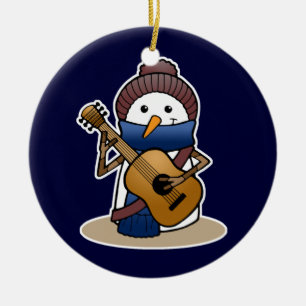 Schneemann mit Gitarre Keramik Ornament
