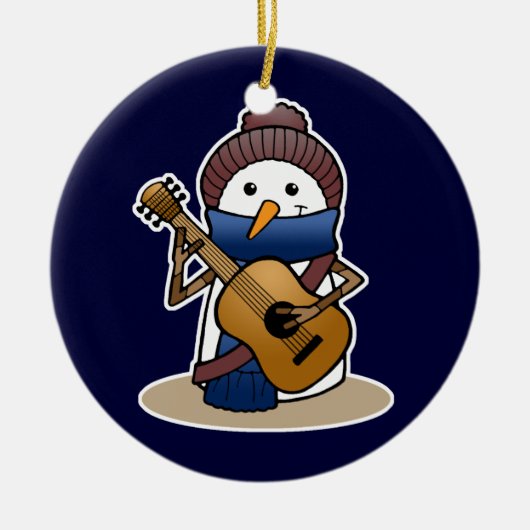 Schneemann mit Gitarre Keramik Ornament (Vorne)