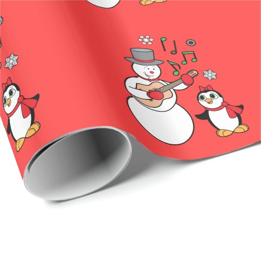 Schneemann mit Gitarren-und Pinguin-Weihnachten Geschenkpapier (Rolleneckpunkt)