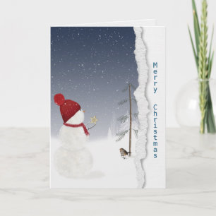 Schneemann mit goldenem Stern vermisst dich Karte