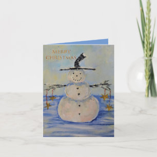 Schneemann mit goldenen Sternen Dankeskarte