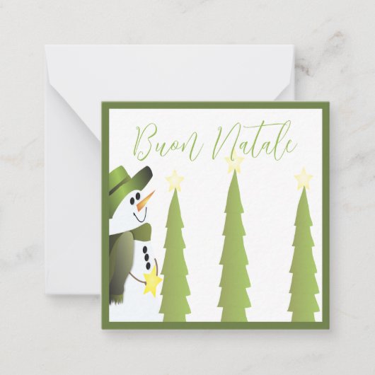 Schneemann mit Grün und Sternen Mitteilungskarte (Vorderseite)