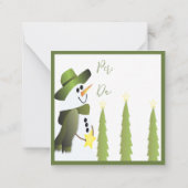 Schneemann mit Grün und Sternen Mitteilungskarte (Rückseite)