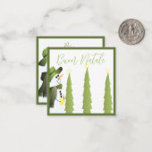 Schneemann mit Grün und Sternen Mitteilungskarte (Vorderseite/Rückseite Beispiel)