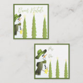 Schneemann mit Grün und Sternen Mitteilungskarte (Vorne/Hinten)