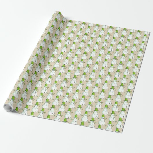 Schneemann mit grünem Hut Wrapping Paper Geschenkpapier (Ungerollt)