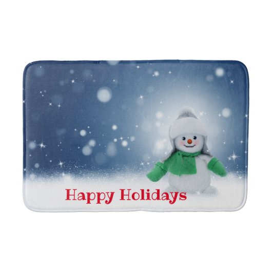 Schneemann mit grünem Schal Badematte (Vorderseite)