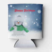 Schneemann mit grünem Schal Dosenkühler (Vorderseite)