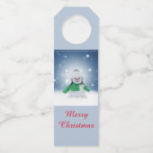 Schneemann mit grünem Schal Flaschenanhänger (Rückseite)