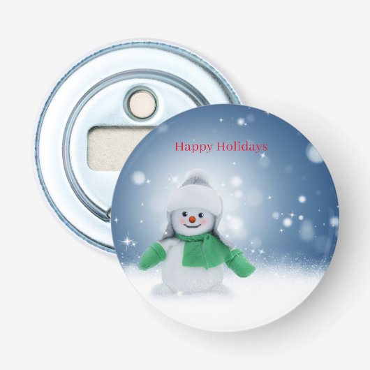 Schneemann mit grünem Schal Flaschenöffner (Vorderseite)