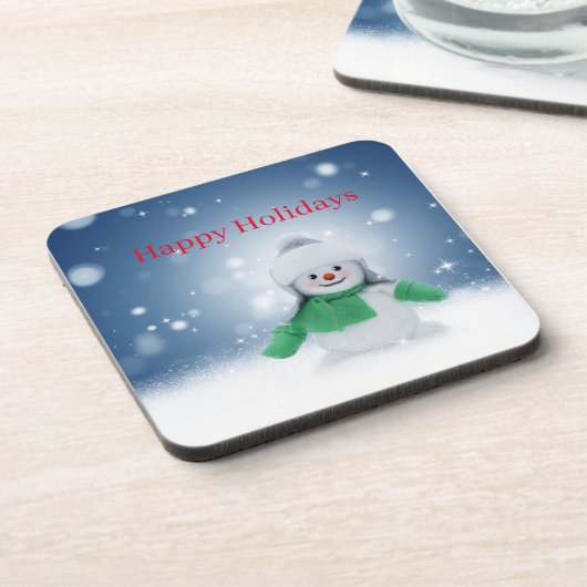 Schneemann mit grünem Schal Getränkeuntersetzer (Linke Seite)