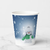 Schneemann mit grünem Schal Pappbecher (Rückseite)